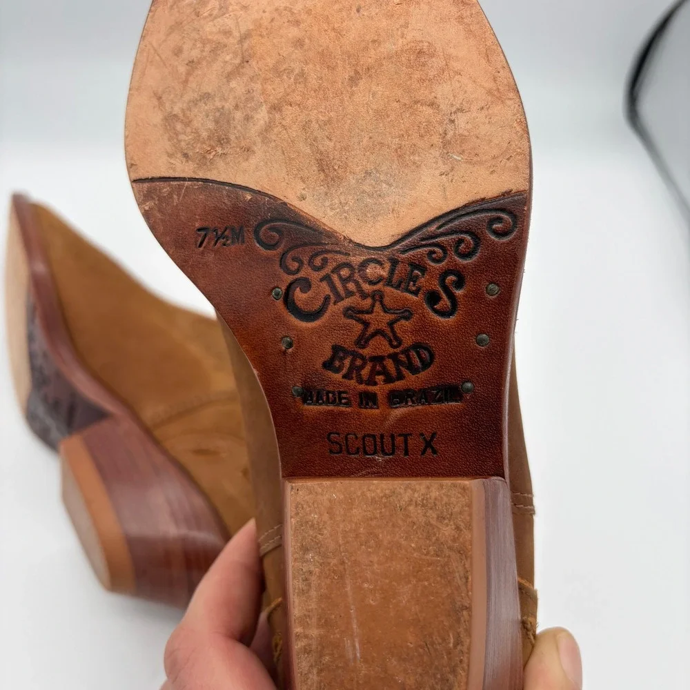 Vtg Circle S Brand Scout X Women Sz 7.5 Brown Suede Western Ankle Boots Cowgirl